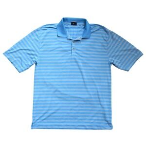 Nike Golf Mens Fit Dry Striped Polo Shirt Blue White Short Sleeve Size M